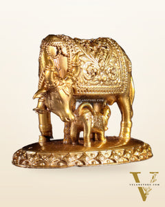 Panchaloha Pure Bronze Cow with Calf Idol – Gomatha Kamdhenu | 2.5"