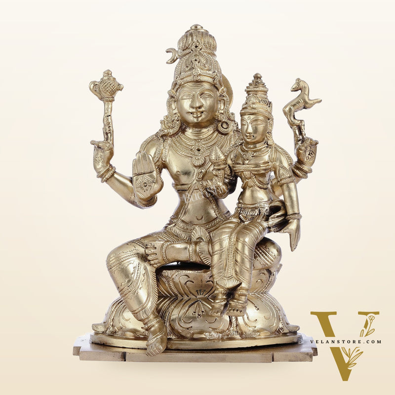Panchaloha Pure Bronze Shiva and Parvati Idol - 9"