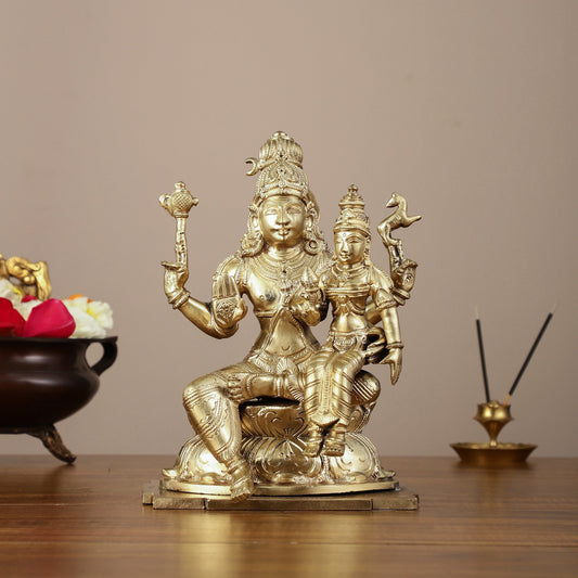 Panchaloha Pure Bronze Shiva and Parvati Idol - 9"