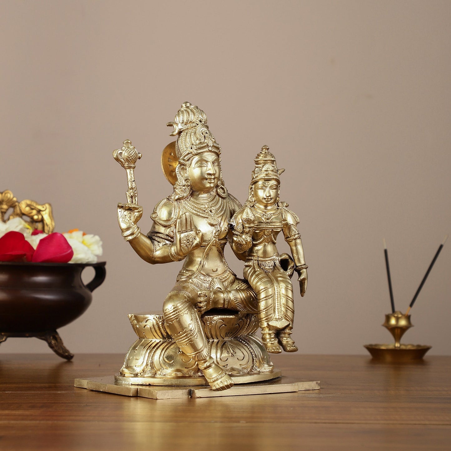 Panchaloha Pure Bronze Shiva and Parvati Idol - 9"