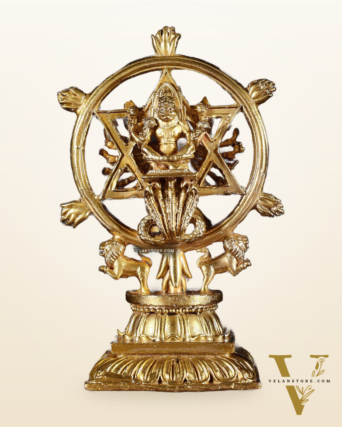 Panchaloha Pure Bronze Vishnu  Sudarshana Chakrathalwar with Narasimha Idol – 4.5"