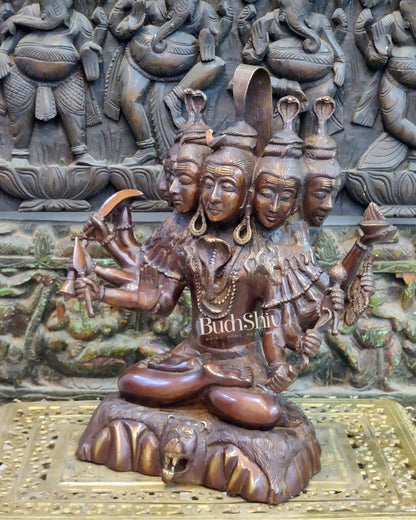 Panchamukhi Sadashiva Brass Idol | Antique Copper Brown Finish | 15" Height