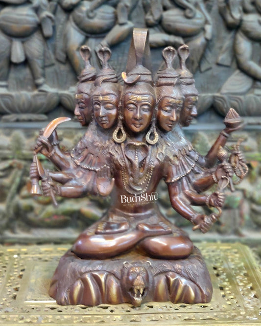 Panchamukhi Sadashiva Brass Idol | Antique Copper Brown Finish | 15" Height