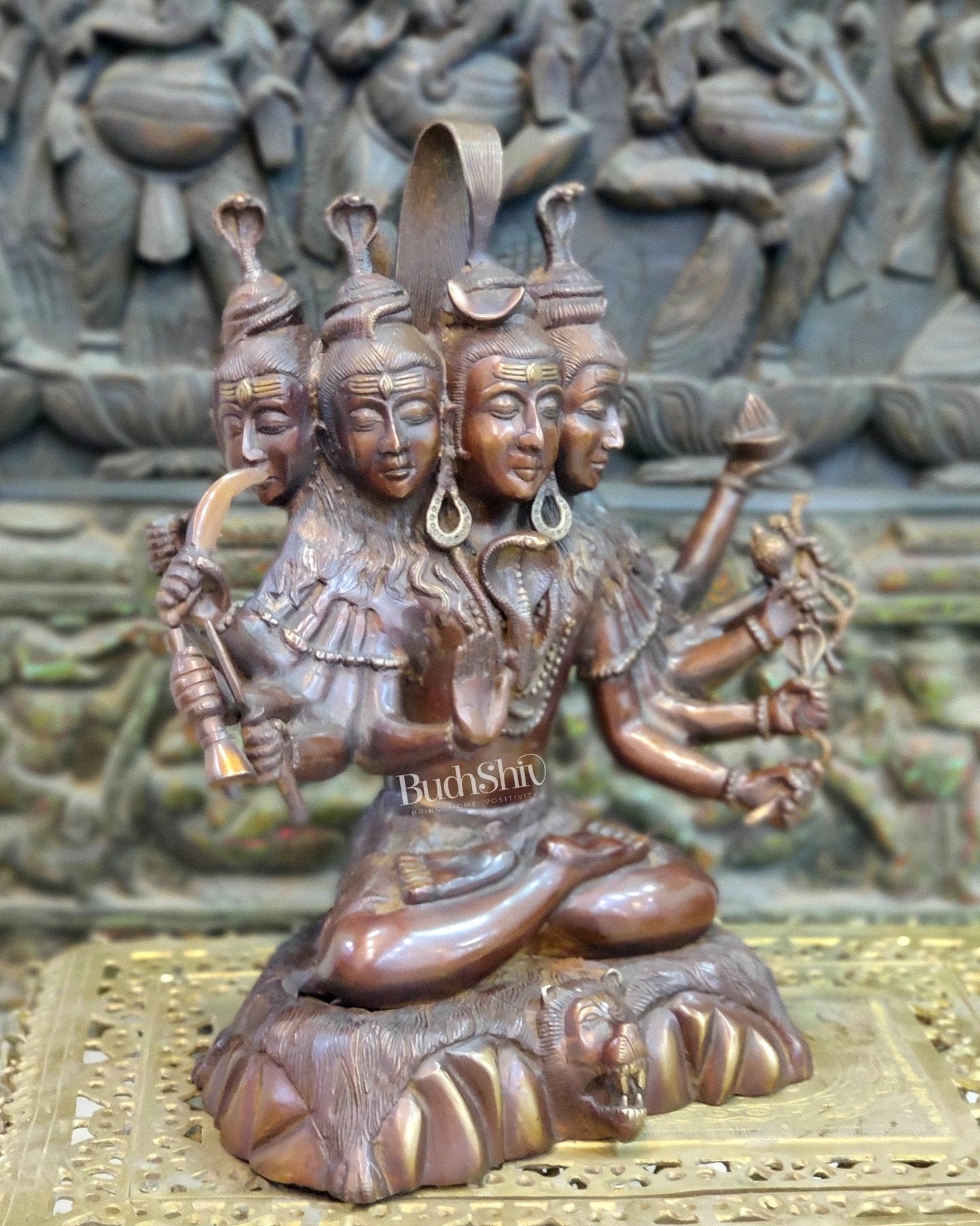 Panchamukhi Sadashiva Brass Idol | Antique Copper Brown Finish | 15" Height