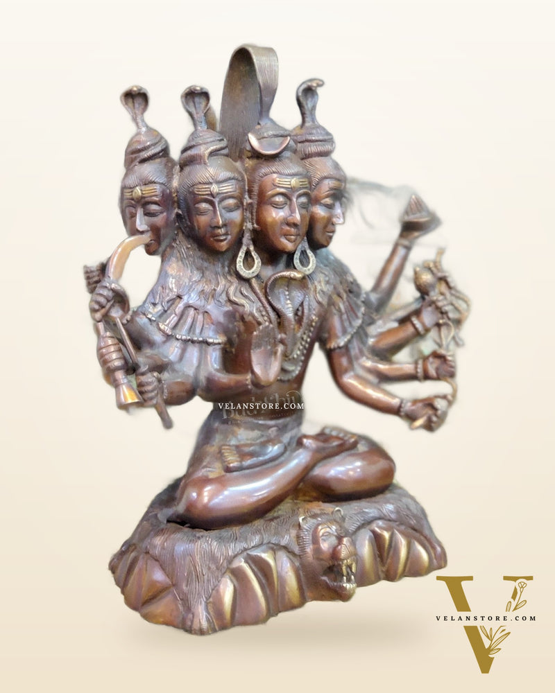 Panchamukhi Sadashiva Brass Idol | Antique Copper Brown Finish | 15" Height