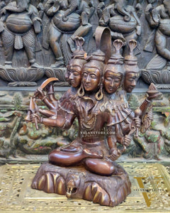 Panchamukhi Sadashiva Brass Idol | Antique Copper Brown Finish | 15" Height