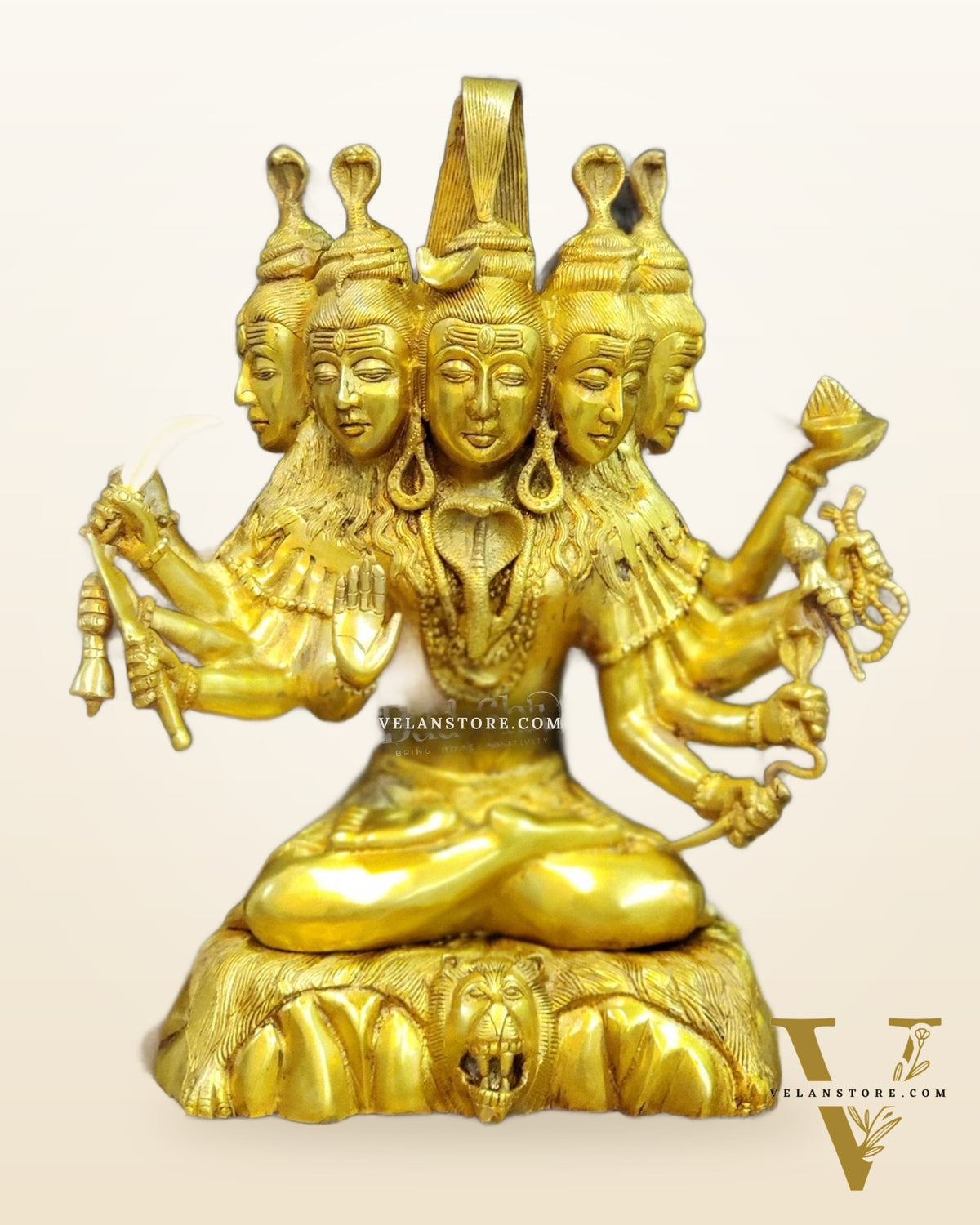 Panchamukhi Sadashiva Brass Idol | Golden Finish | 15" Height