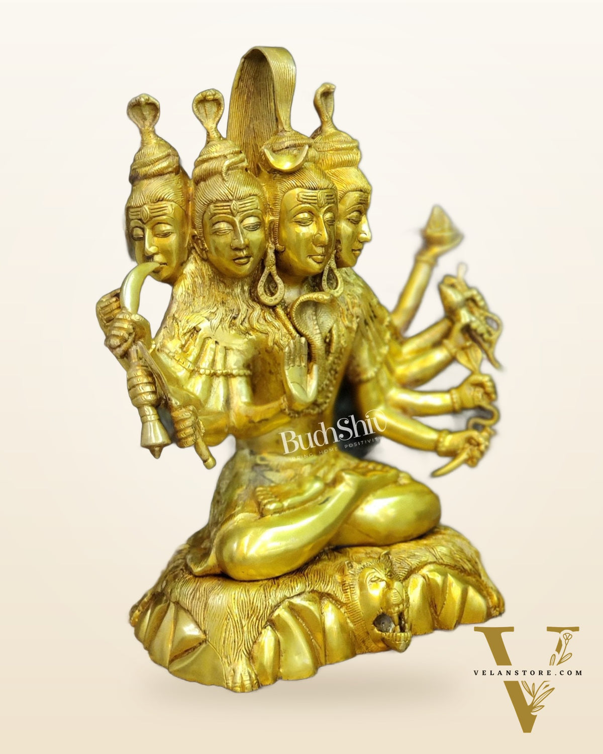 Panchamukhi Sadashiva Brass Idol | Golden Finish | 15" Height