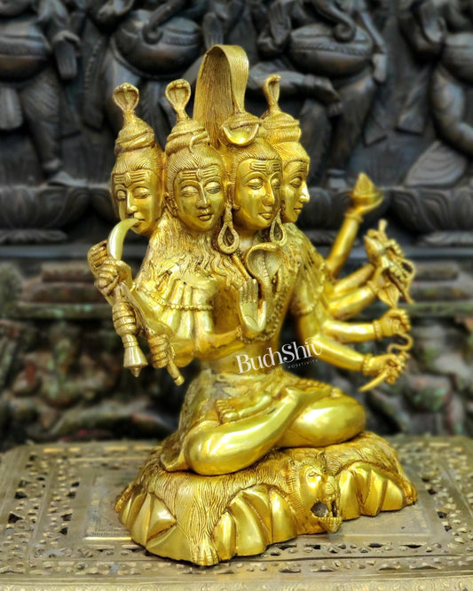 Panchamukhi Sadashiva Brass Idol | Golden Finish | 15" Height