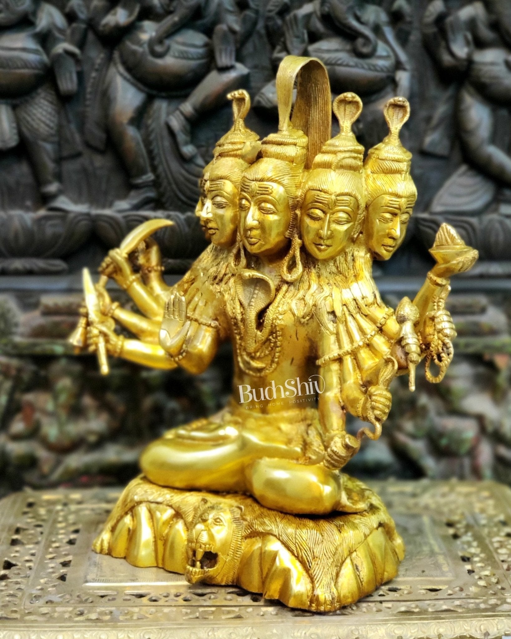 Panchamukhi Sadashiva Brass Idol | Golden Finish | 15" Height
