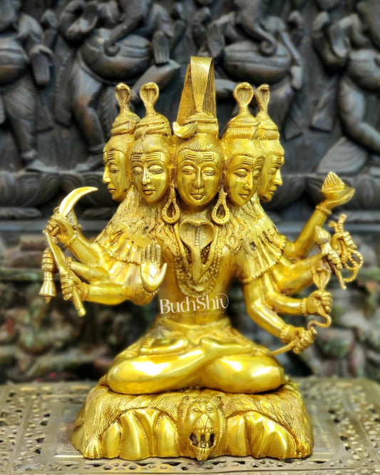 Panchamukhi Sadashiva Brass Idol | Golden Finish | 15" Height