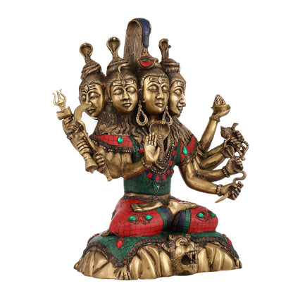 Panchamukhi shiva Brass Idol | 15" Height | Divine Manifestation