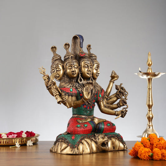 Panchamukhi shiva Brass Idol | 15" Height | Divine Manifestation