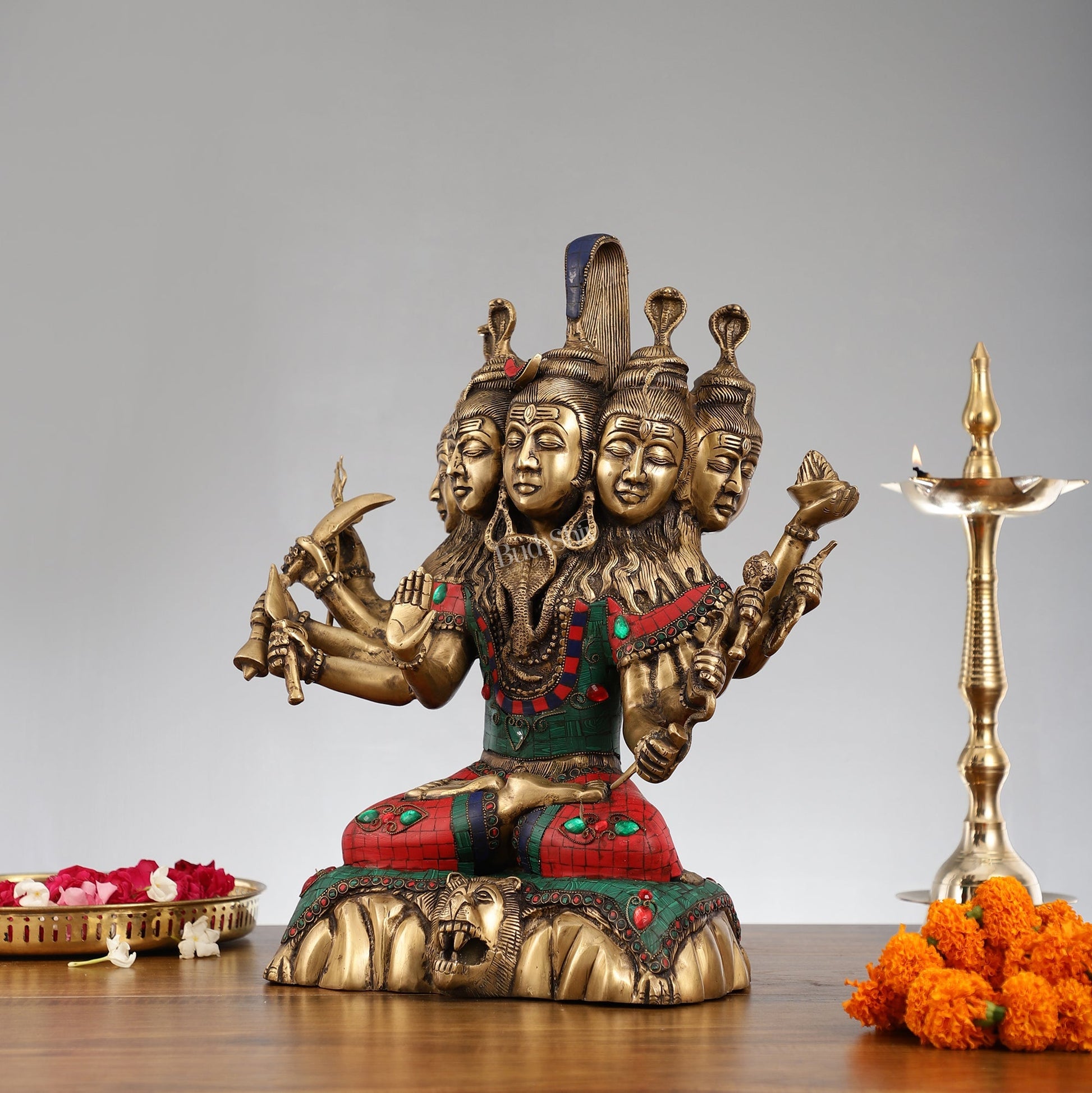 Panchamukhi shiva Brass Idol | 15" Height | Divine Manifestation