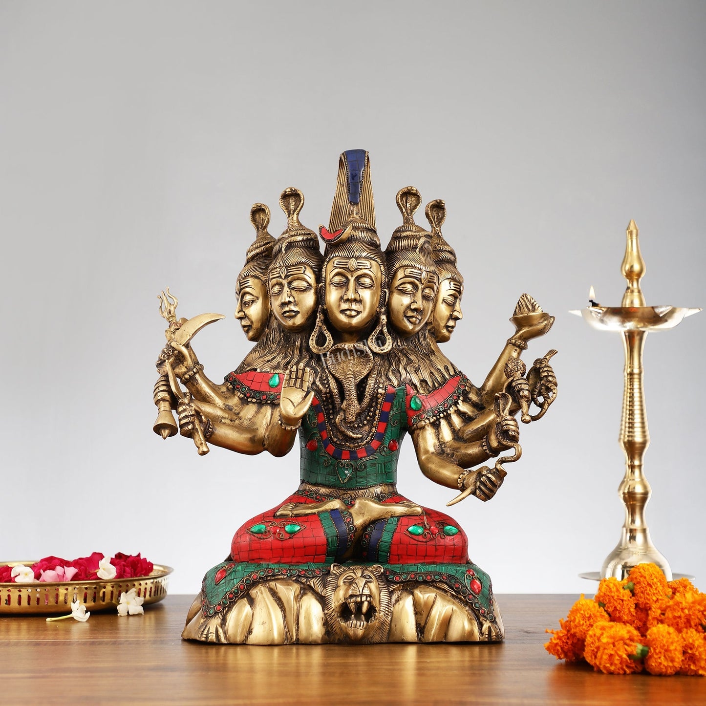Panchamukhi shiva Brass Idol | 15" Height | Divine Manifestation