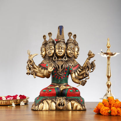 Panchamukhi shiva Brass Idol | 15" Height | Divine Manifestation