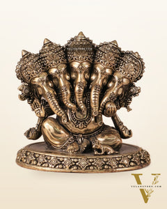Panchmukhi Ganesha (Five-Faced) Superfine Intricate Pure Brass Idol - 4.25"