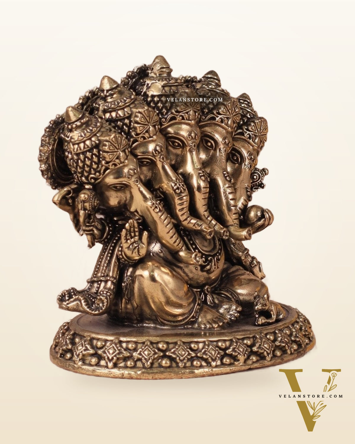 Panchmukhi Ganesha (Five-Faced) Superfine Intricate Pure Brass Idol - 4.25"