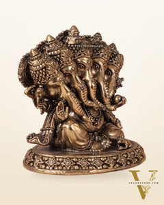 Panchmukhi Ganesha (Five-Faced) Superfine Intricate Pure Brass Idol - 4.25"