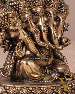 Panchmukhi Ganesha (Five-Faced) Superfine Intricate Pure Brass Idol - 4.25"