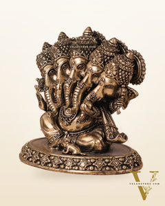 Panchmukhi Ganesha (Five-Faced) Superfine Intricate Pure Brass Idol - 4.25"