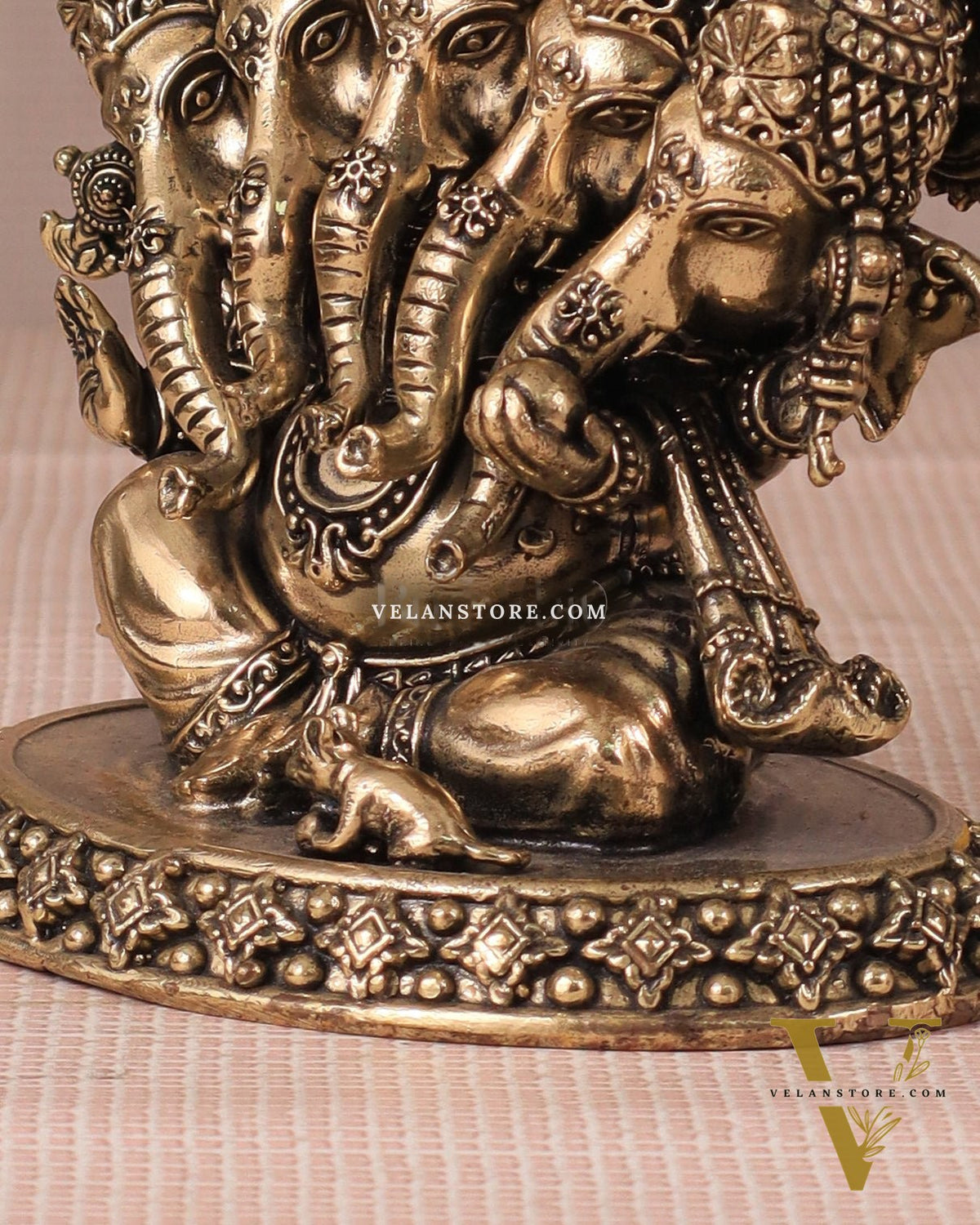 Panchmukhi Ganesha (Five-Faced) Superfine Intricate Pure Brass Idol - 4.25"