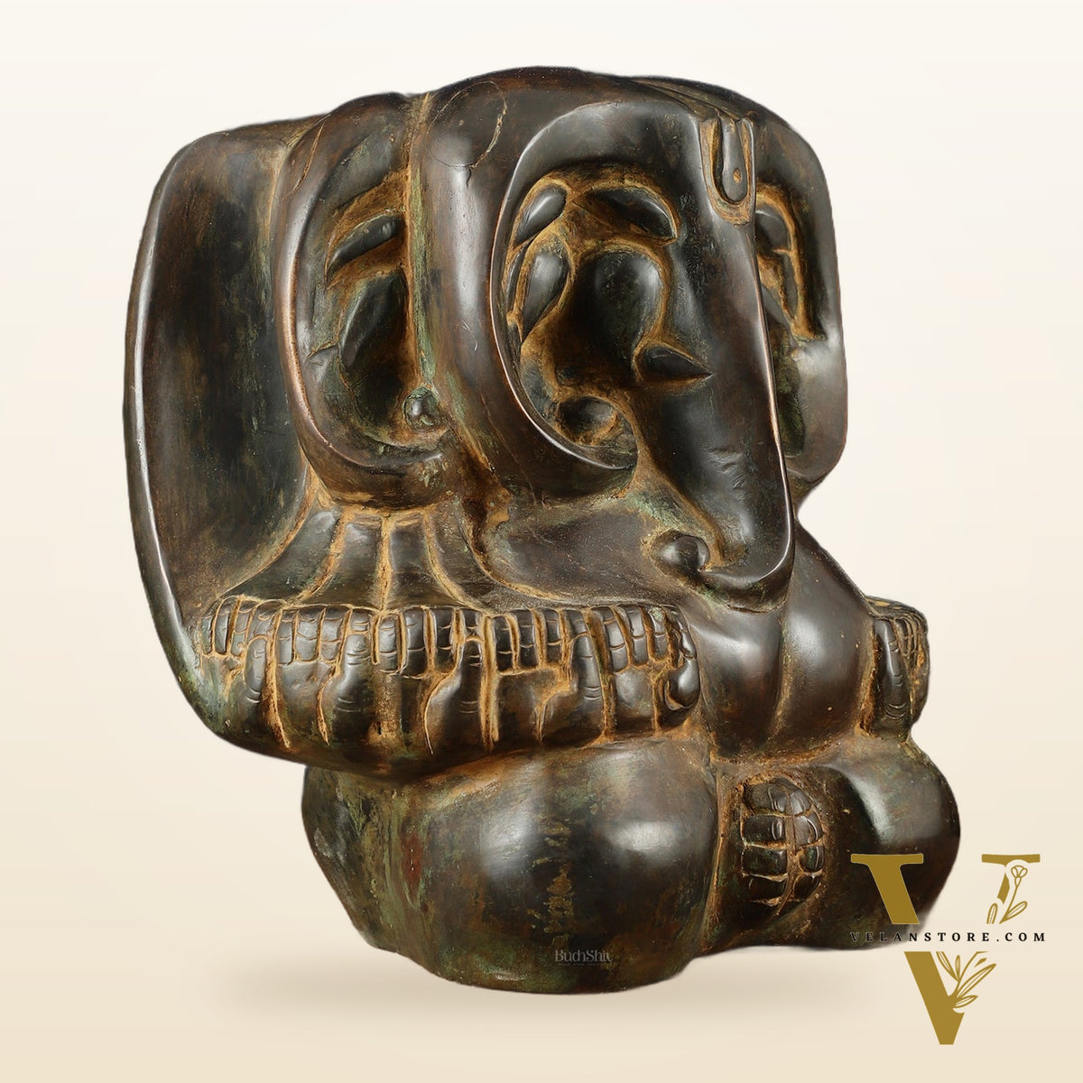 Panchmukhi Ganesha Pure Brass Rustic Vintage Abstract Sculpture | 12"