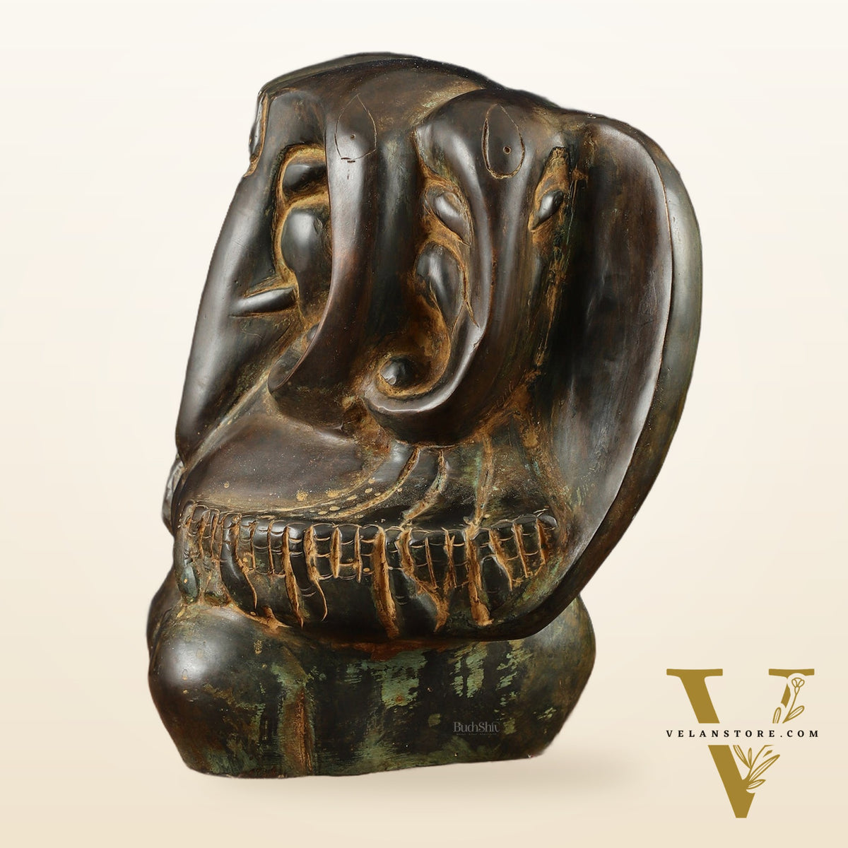 Panchmukhi Ganesha Pure Brass Rustic Vintage Abstract Sculpture | 12"