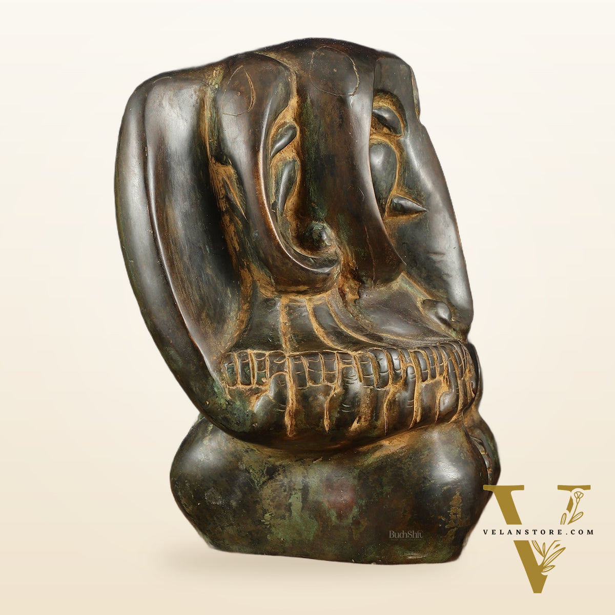 Panchmukhi Ganesha Pure Brass Rustic Vintage Abstract Sculpture | 12"