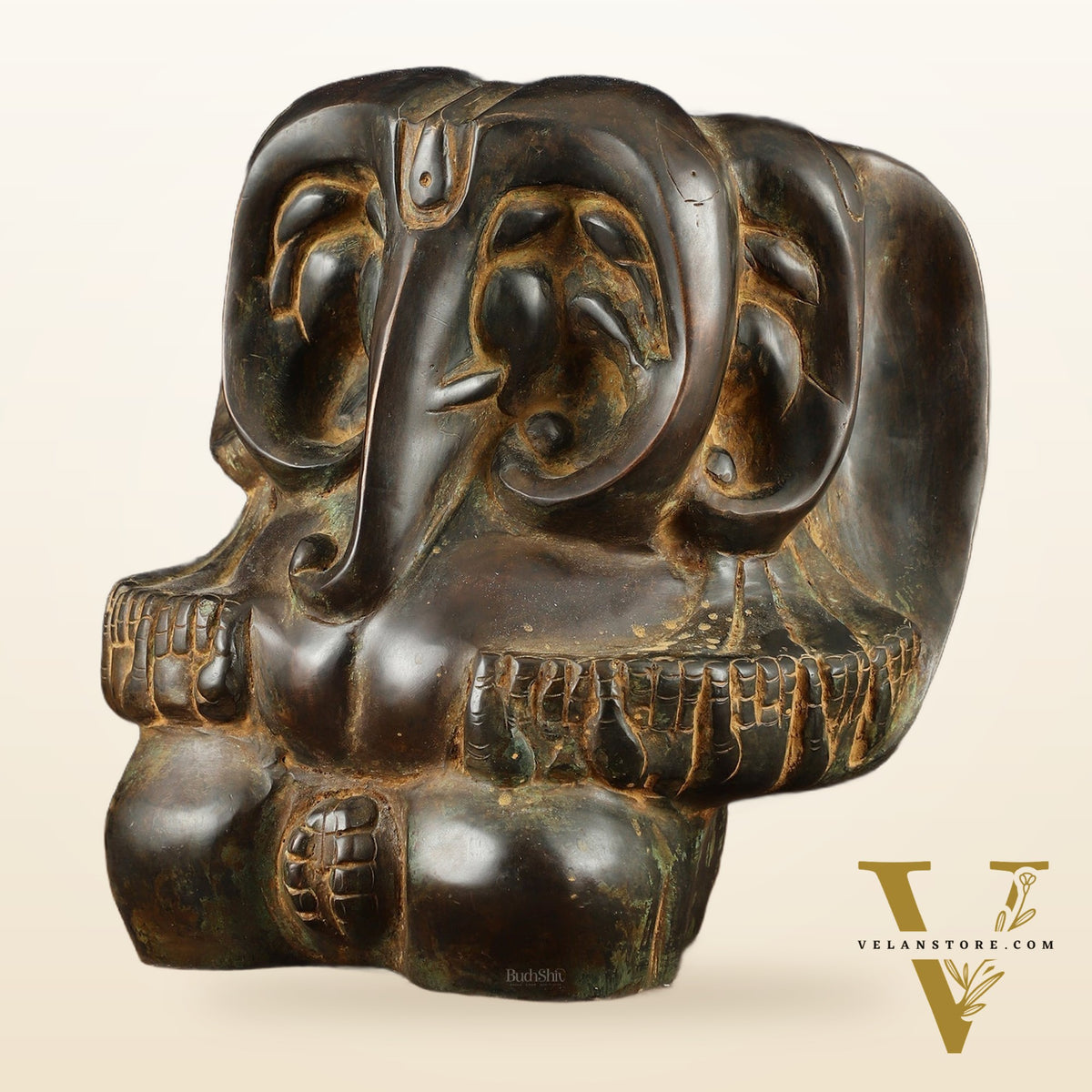 Panchmukhi Ganesha Pure Brass Rustic Vintage Abstract Sculpture | 12"