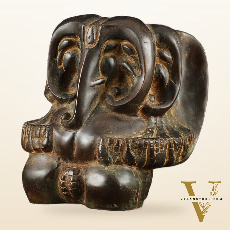 Panchmukhi Ganesha Pure Brass Rustic Vintage Abstract Sculpture | 12"