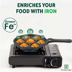 7 Pit/Cup CASTrong Cast Iron Paniyaram/Appe Pan+ Glass Lid, Pre-seasoned, Nonstick, 100% Pure, Toxin-free, 21 cm, 1.9 kg