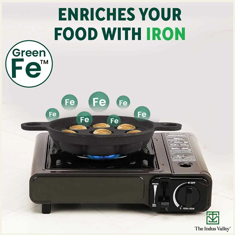 Super Smooth 9 Pit/Cup Cast Iron Paniyaram/Appe Pan+ Free Spatula, Pre-seasoned, Natural Nonstick, 100% Pure, Toxin-free, 20.7 cm, 2.8kg