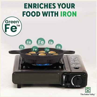 Super Smooth 9 Pit/Cup Cast Iron Paniyaram/Appe Pan+ Free Spatula, Pre-seasoned, Natural Nonstick, 100% Pure, Toxin-free, 20.7 cm, 2.8kg