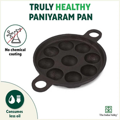 Super Smooth 9 Pit/Cup Cast Iron Paniyaram/Appe Pan+ Free Spatula, Pre-seasoned, Natural Nonstick, 100% Pure, Toxin-free, 20.7 cm, 2.8kg