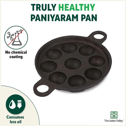 Super Smooth 9 Pit/Cup Cast Iron Paniyaram/Appe Pan+ Free Spatula, Pre-seasoned, Natural Nonstick, 100% Pure, Toxin-free, 20.7 cm, 2.8kg
