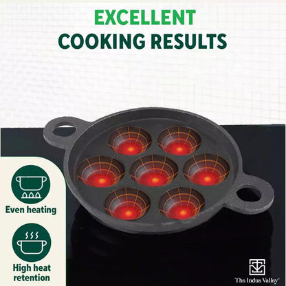 Super Smooth 7 Pit/Cup Cast Iron Paniyaram/Appe Pan+ Free Spatula, Pre-seasoned, Natural Nonstick, 100% Pure, Toxin-free, 18.9cm, 2.26 kg