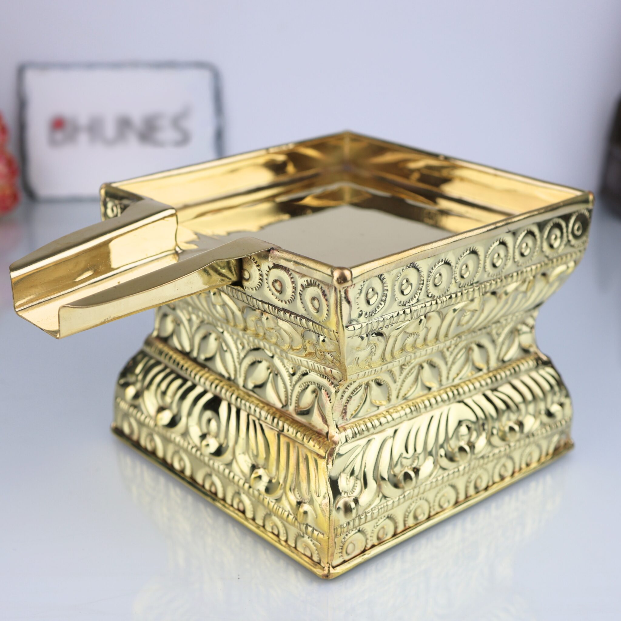 Brass Abhishek Patra, Abhisheka Plate, Abhishekam Tray, Somasutra Plate, Puja Abhisheka Peetam Ritual For Home & Temple, Gold, 8 Inch, 1 Piece