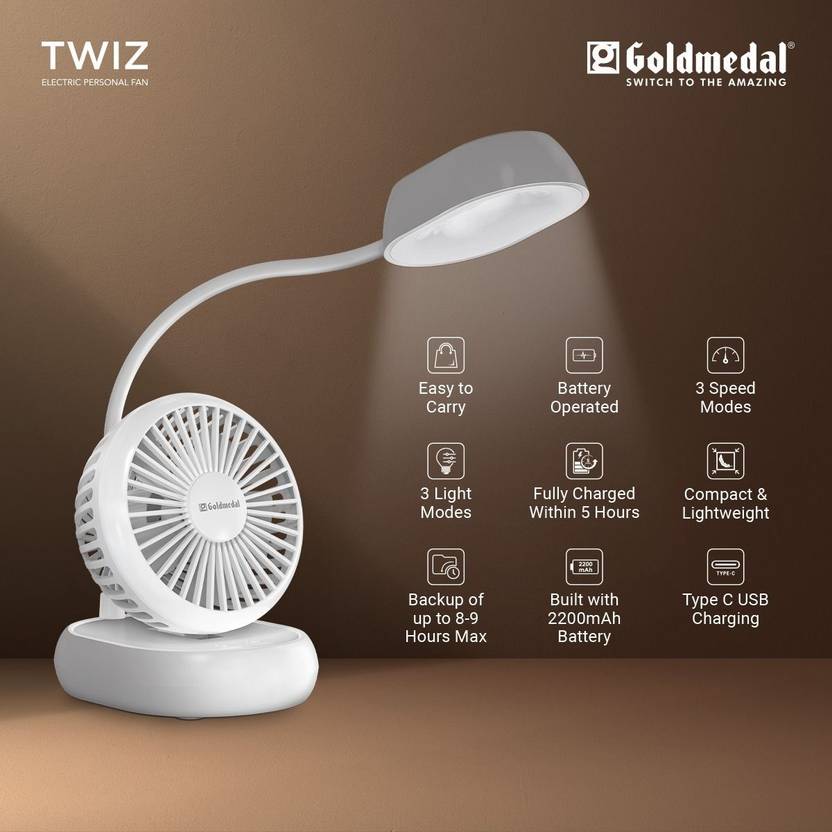 Goldmedal Twiz PCS651504DMNWH Rechargeable Fan-2