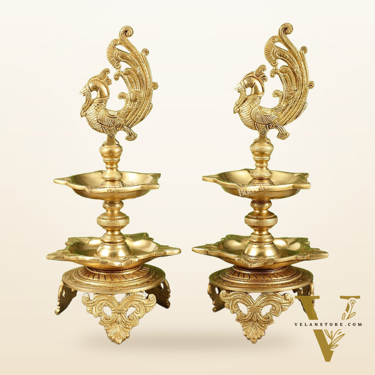 Peacock brass lamp pair superfine 16 inch