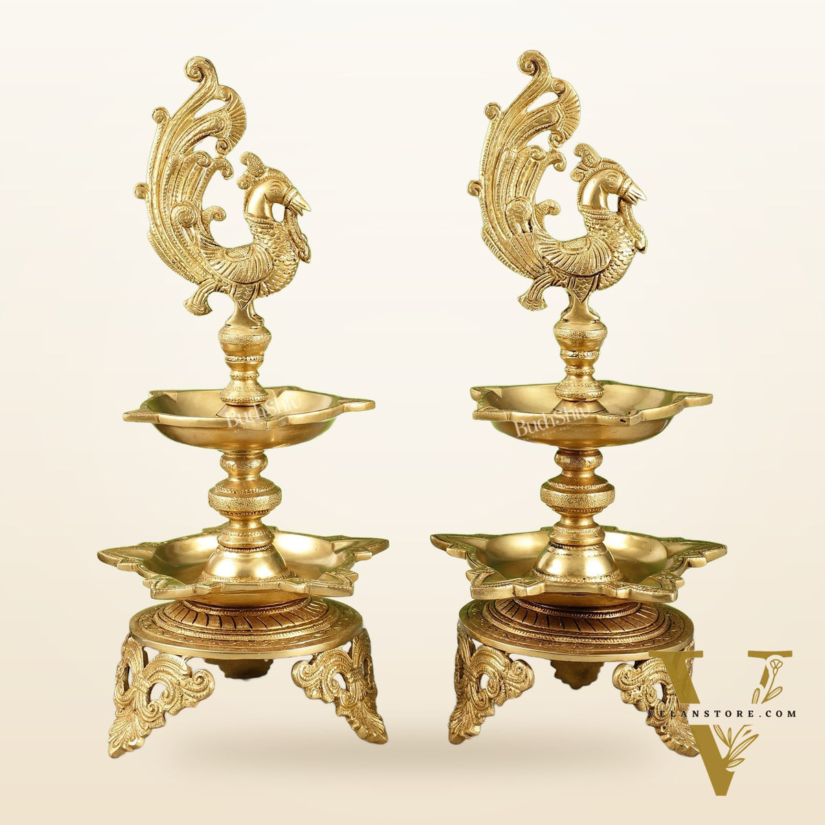 Peacock brass lamp pair superfine 16 inch