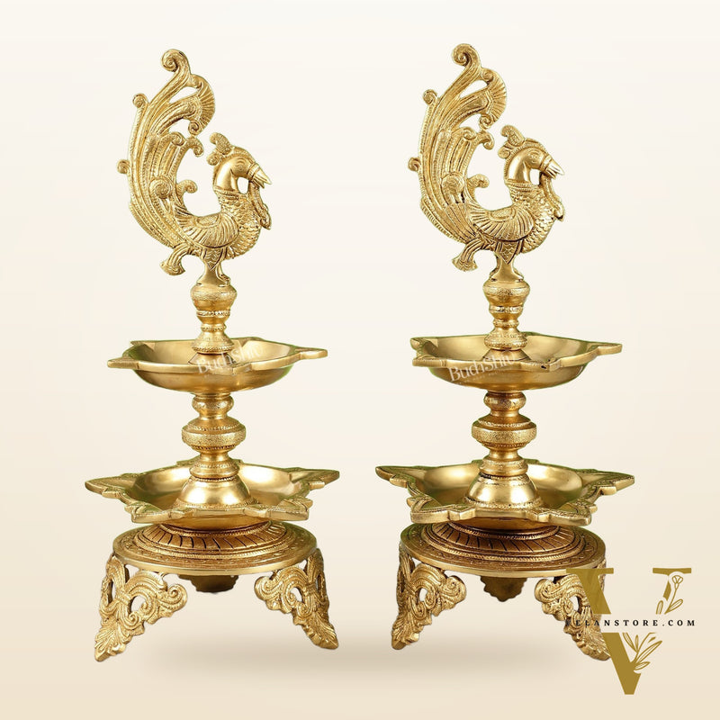 Peacock brass lamp pair superfine 16 inch