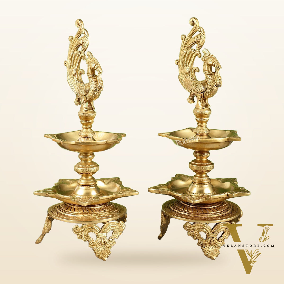 Peacock brass lamp pair superfine 16 inch