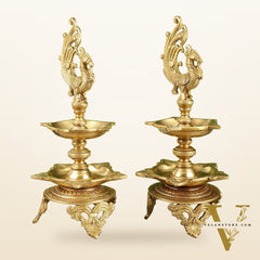 Peacock brass lamp pair superfine 16 inch