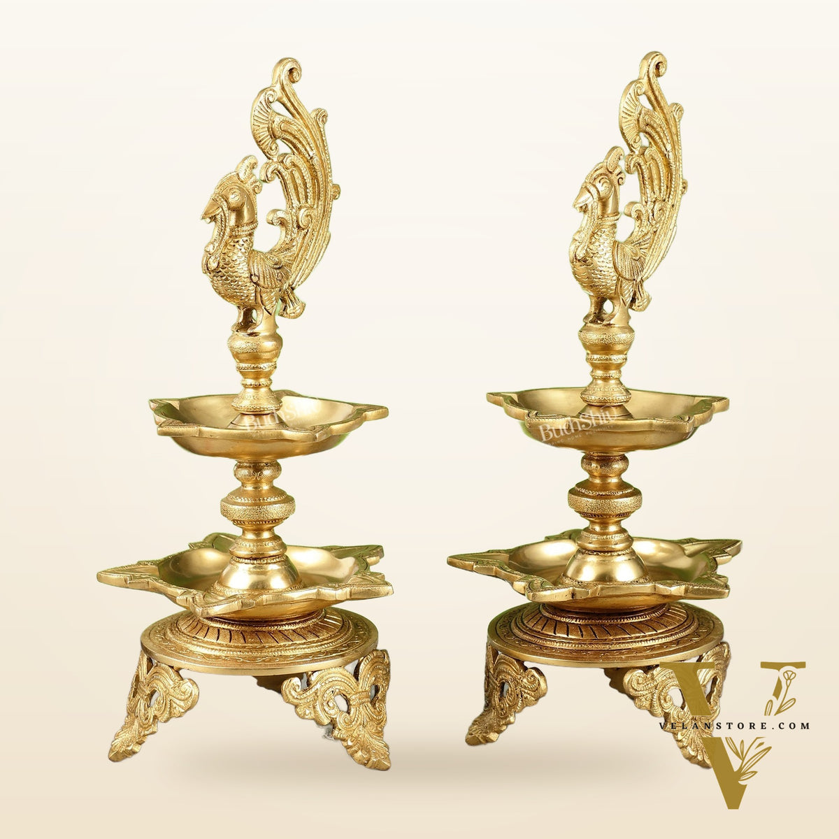 Peacock brass lamp pair superfine 16 inch