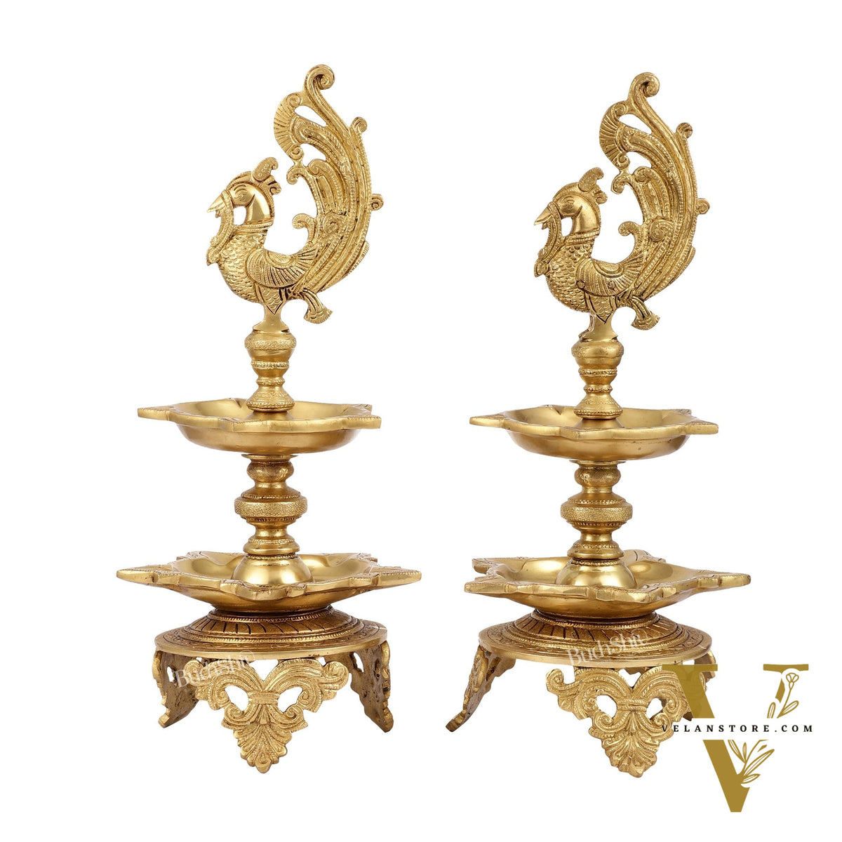 Peacock brass lamp pair superfine 16 inch
