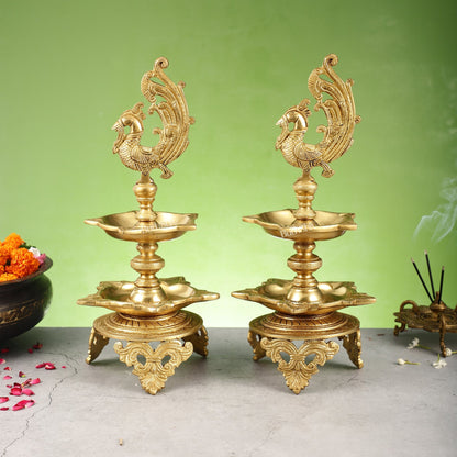 Peacock brass lamp pair superfine 16 inch