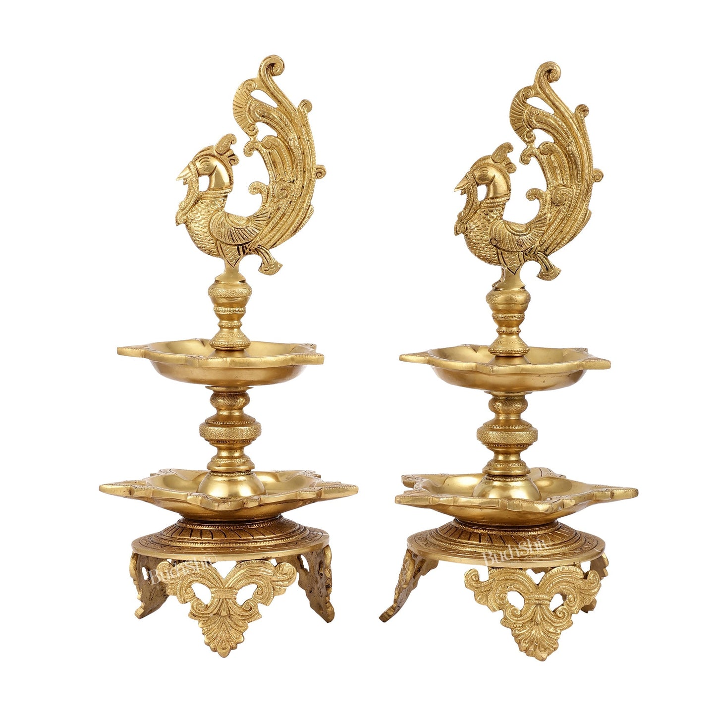 Peacock brass lamp pair superfine 16 inch