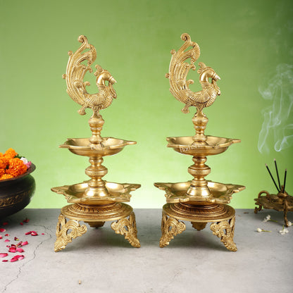 Peacock brass lamp pair superfine 16 inch