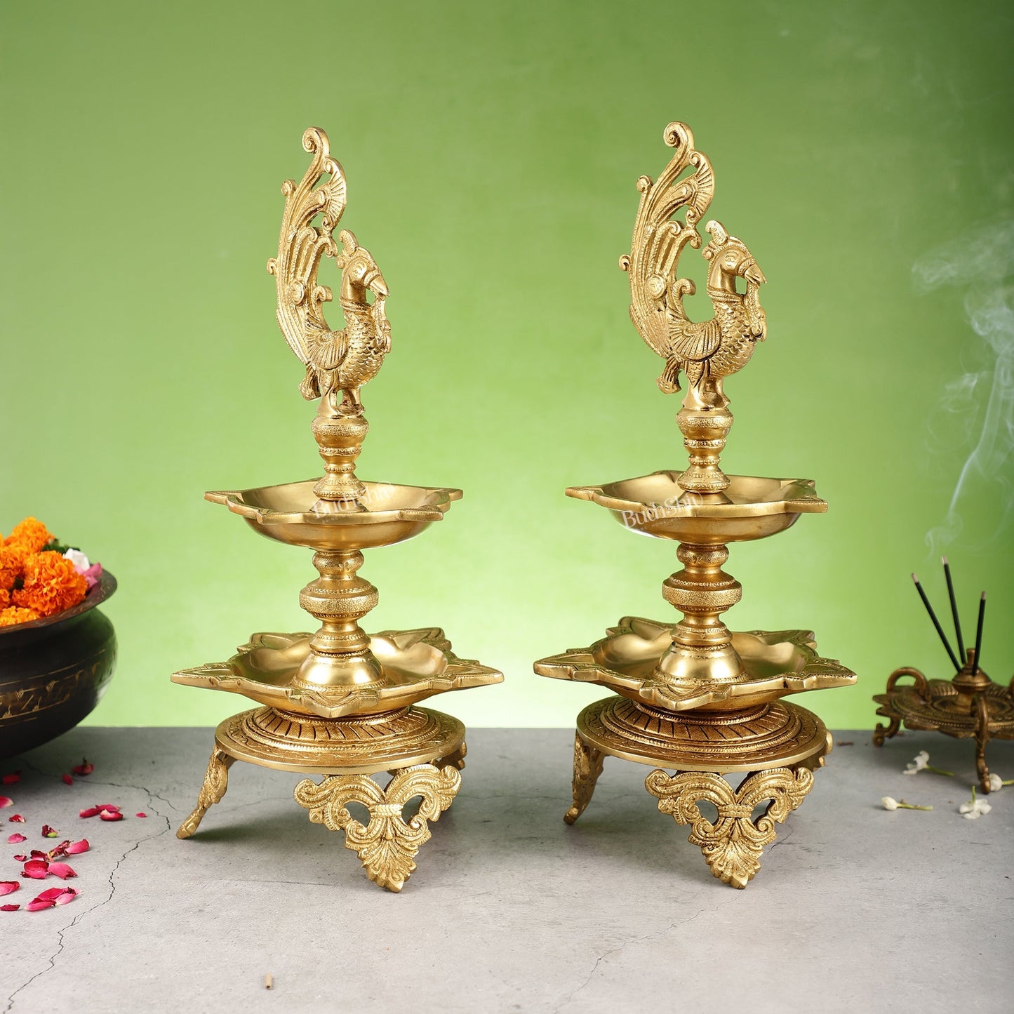 Peacock brass lamp pair superfine 16 inch